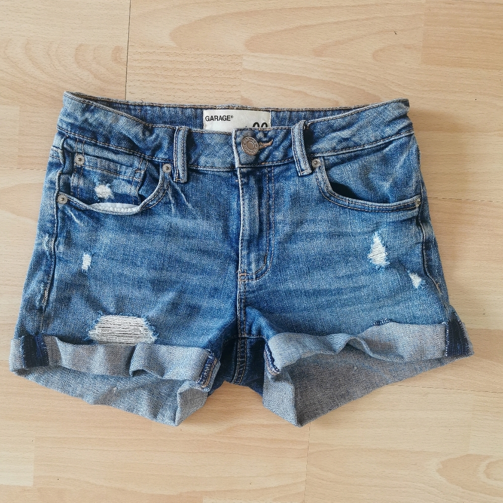 Distressed denim shorts